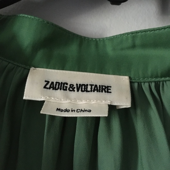 ZADIG & VOLTAIRE Tink Satin Emerald Green Blouse M - Picture 5 of 6